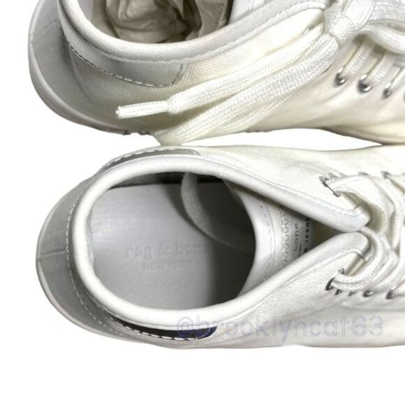 Rag & Bone Standard Issue Sneakers High Tops Canvas White Silver Lace Ups sz 11 - Picture 8 of 16